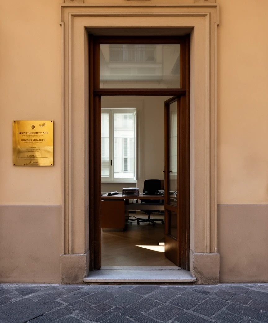 Ingresso dello studio in una corte di Brescia